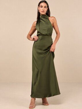 LULU's Sexy Elegant Sophisticated Chic Satin High Neck Modest Maxi Dress